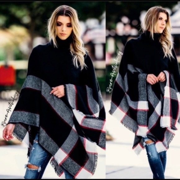 KismetsKloset Sweaters - PLAID TURTLENECK PONCHO